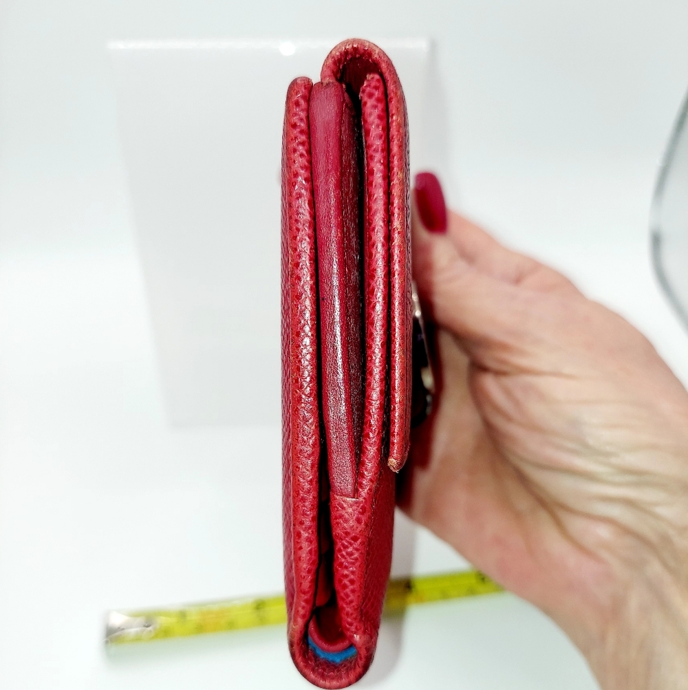 Bvlgari Red Saffiano Pebbled Leather Bifold Wallet ID Window GUC - Picture 11 of 15